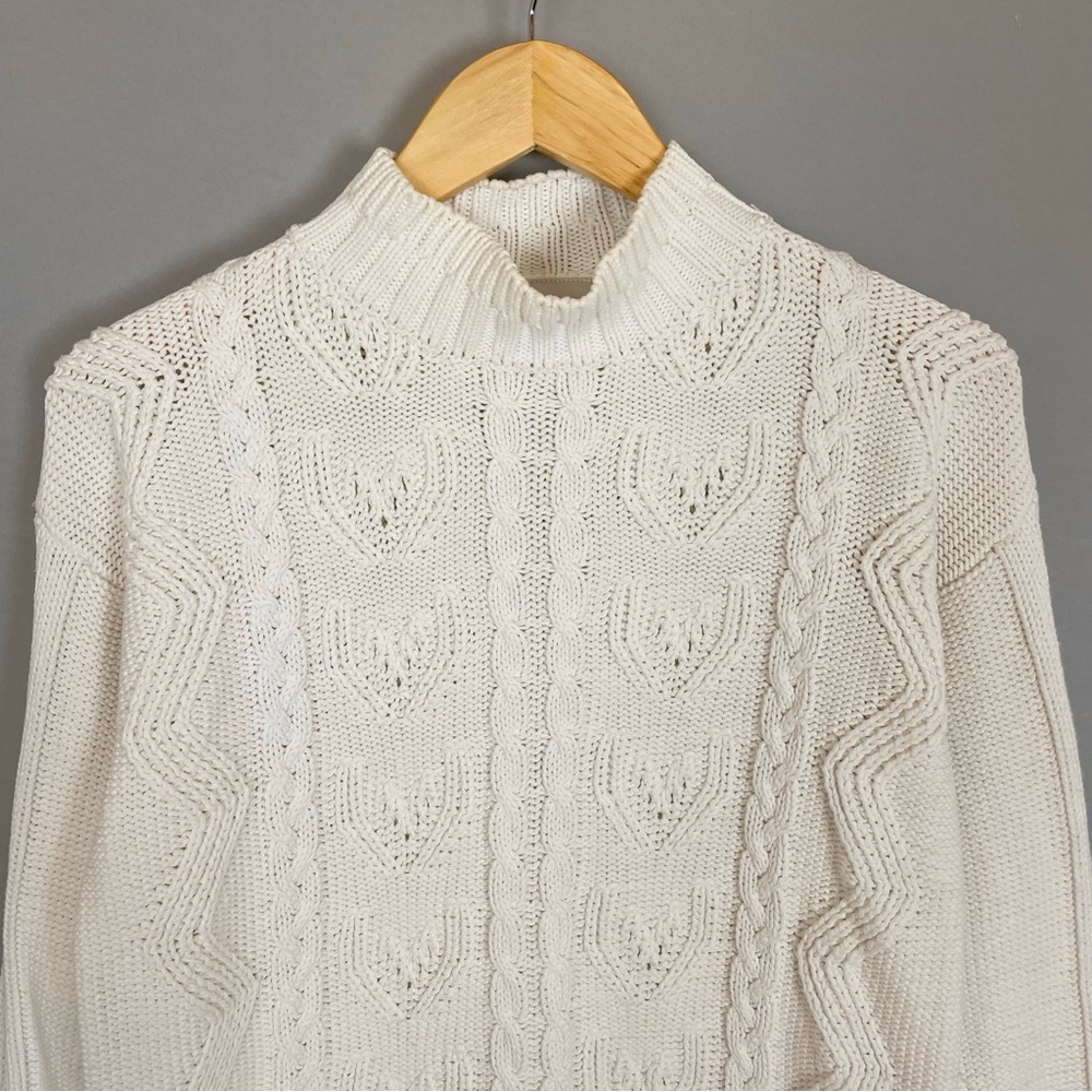 Vintage Nordstrom Sweater Women White Cable Knit Long Sleeve Size XS 100% Cotton